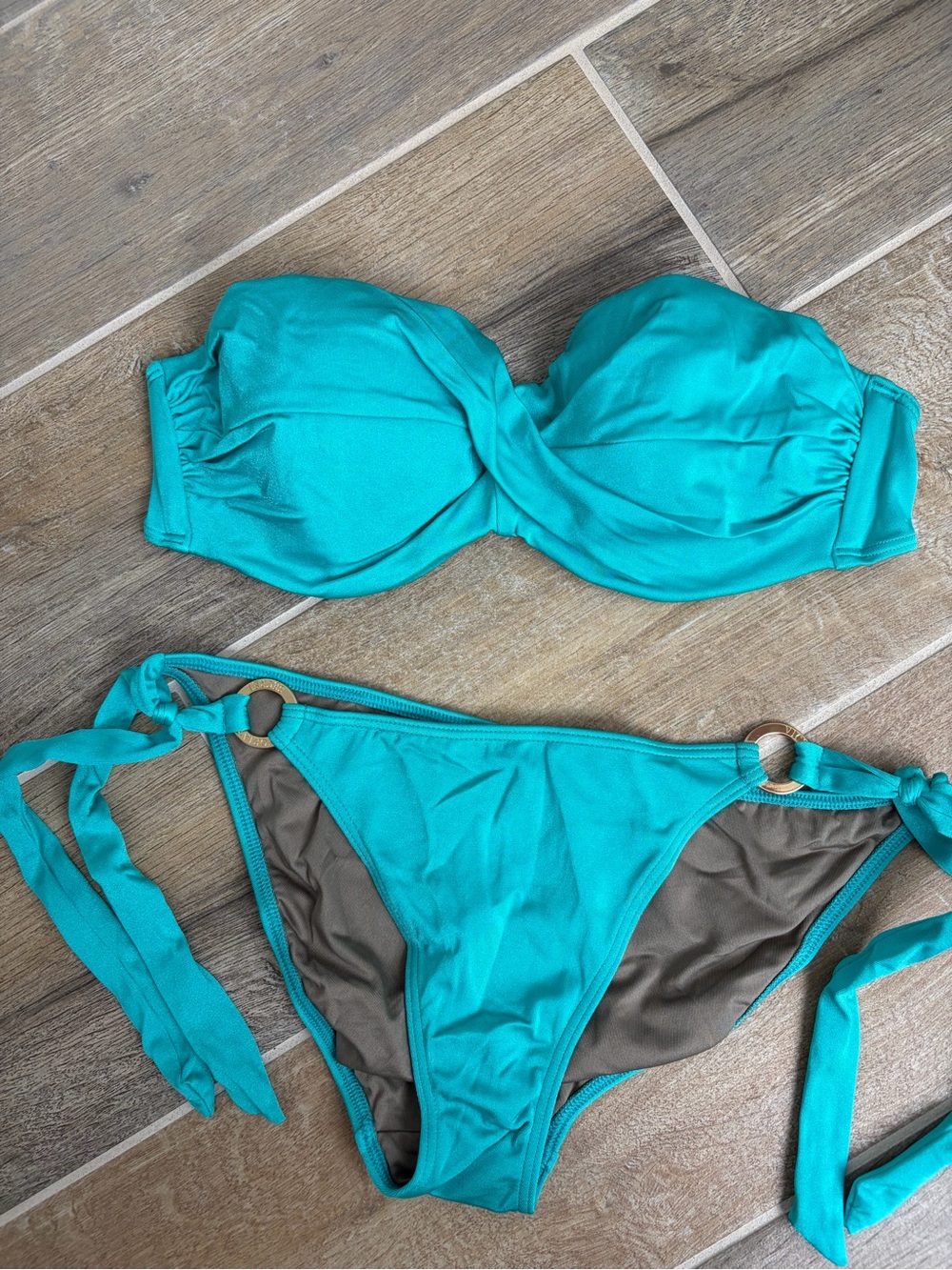 Victoria's Secret Turquoise Bandeau Bikini Set with Gold Ring Accents